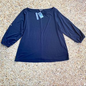 NWT The Limited Black 3/4 Slits Sleeve Gold Buttons Top 0X